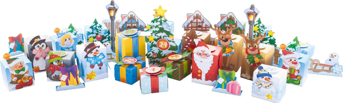 Folia Adventskalender-Set Winterlandschaft – 25-teilig – 50 × 40 × 60 mm, 60 × 60 × 50 mm, 60 × 80 × 50 mm