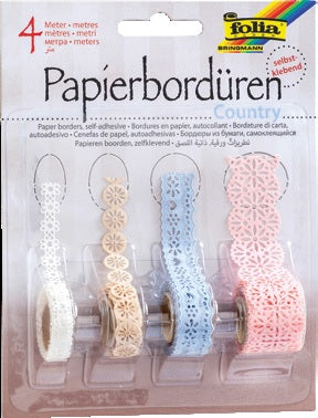 Folia Papierbordüren – verschiedene Breiten × 1 m – Pastell – 4 Rollen