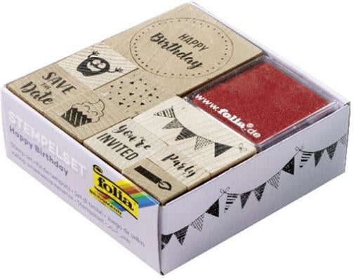 Folia Motivstempel-Set – Happy Birthday, 11 Teile, Kissen sortiert