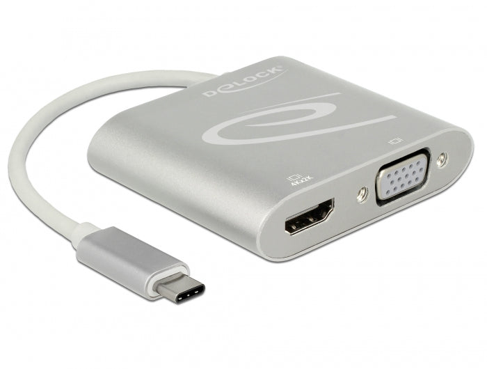 DeLOCK 87705 Multi-Monitor-Adapter USB-C zu DisplayPort/HDMI/VGA – 4K (3840 × 2160), 2× Ausgänge, Silber
