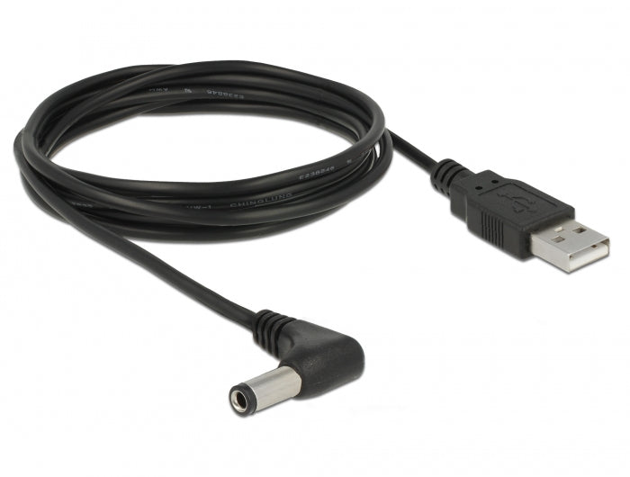 DeLOCK USB-A-zu-DC 5,5×2,5 mm Stromkabel – 1,5 m, abgewinkelt, 5 V, schwarz