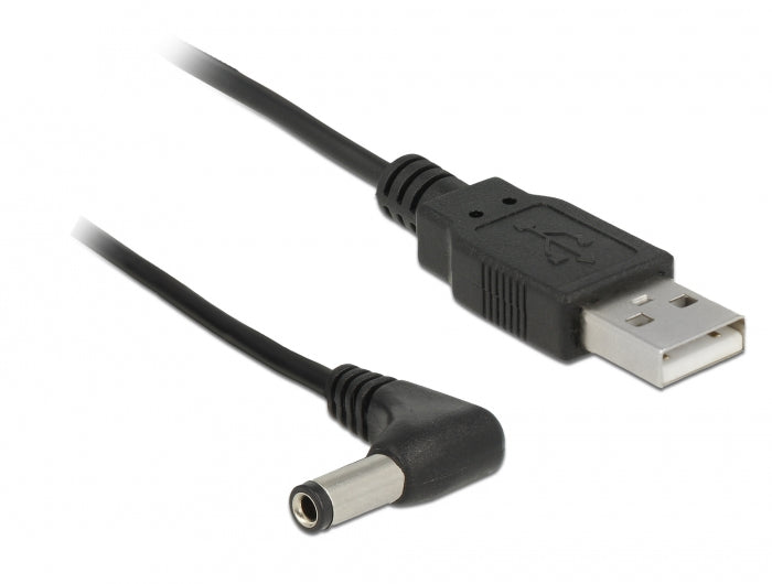 DeLOCK USB-A-zu-DC 5,5×2,5 mm Stromkabel – 1,5 m, abgewinkelt, 5 V, schwarz