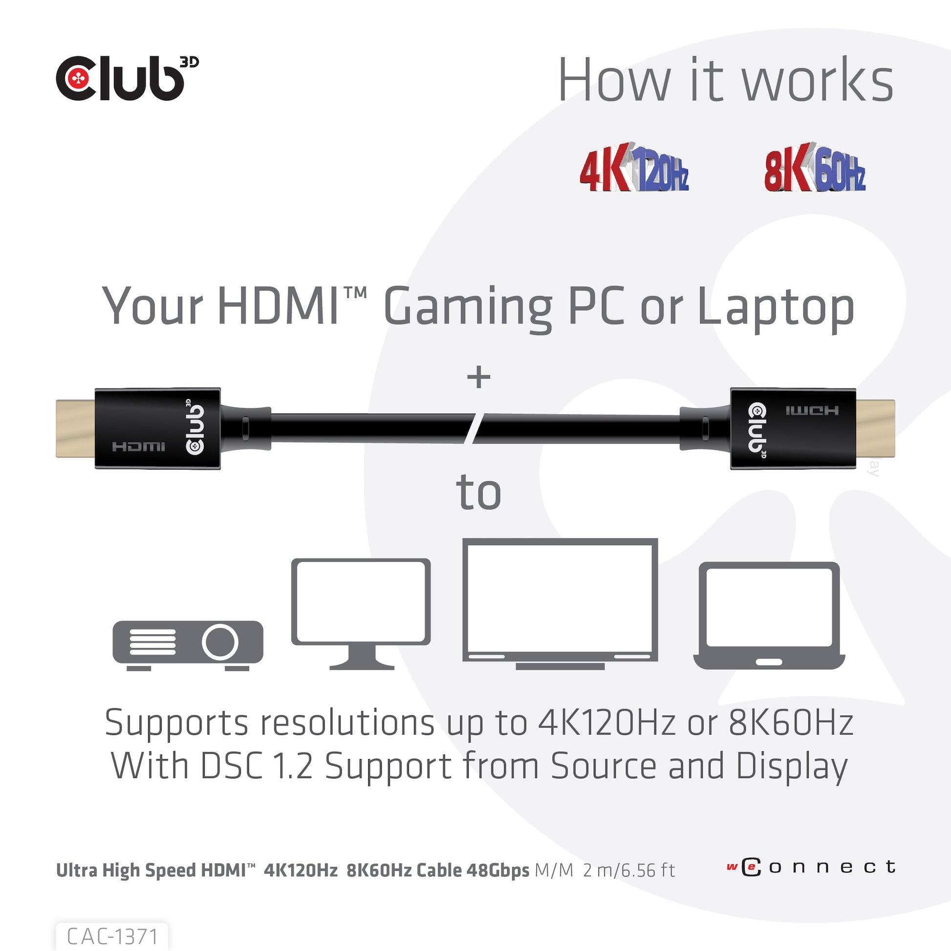 CLUB3D Club 3D HDMI Kabel HDMI 2.1 8K 60 Hz – 1 m – ARC, Ethernet