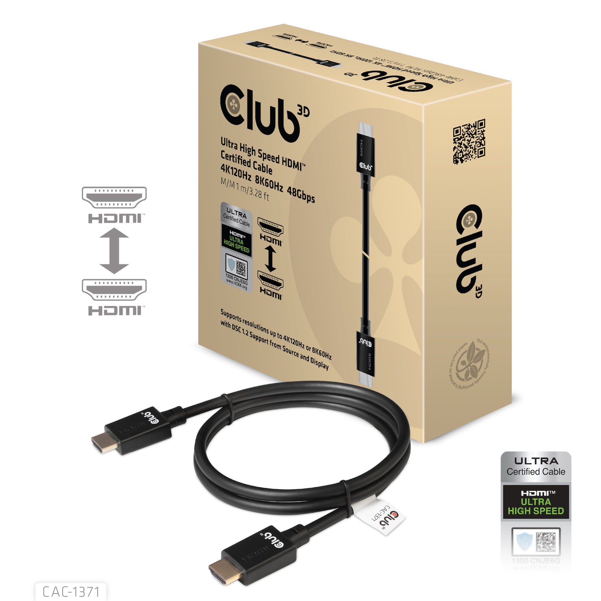 CLUB3D Club 3D HDMI Kabel HDMI 2.1 8K 60 Hz – 1 m – ARC, Ethernet