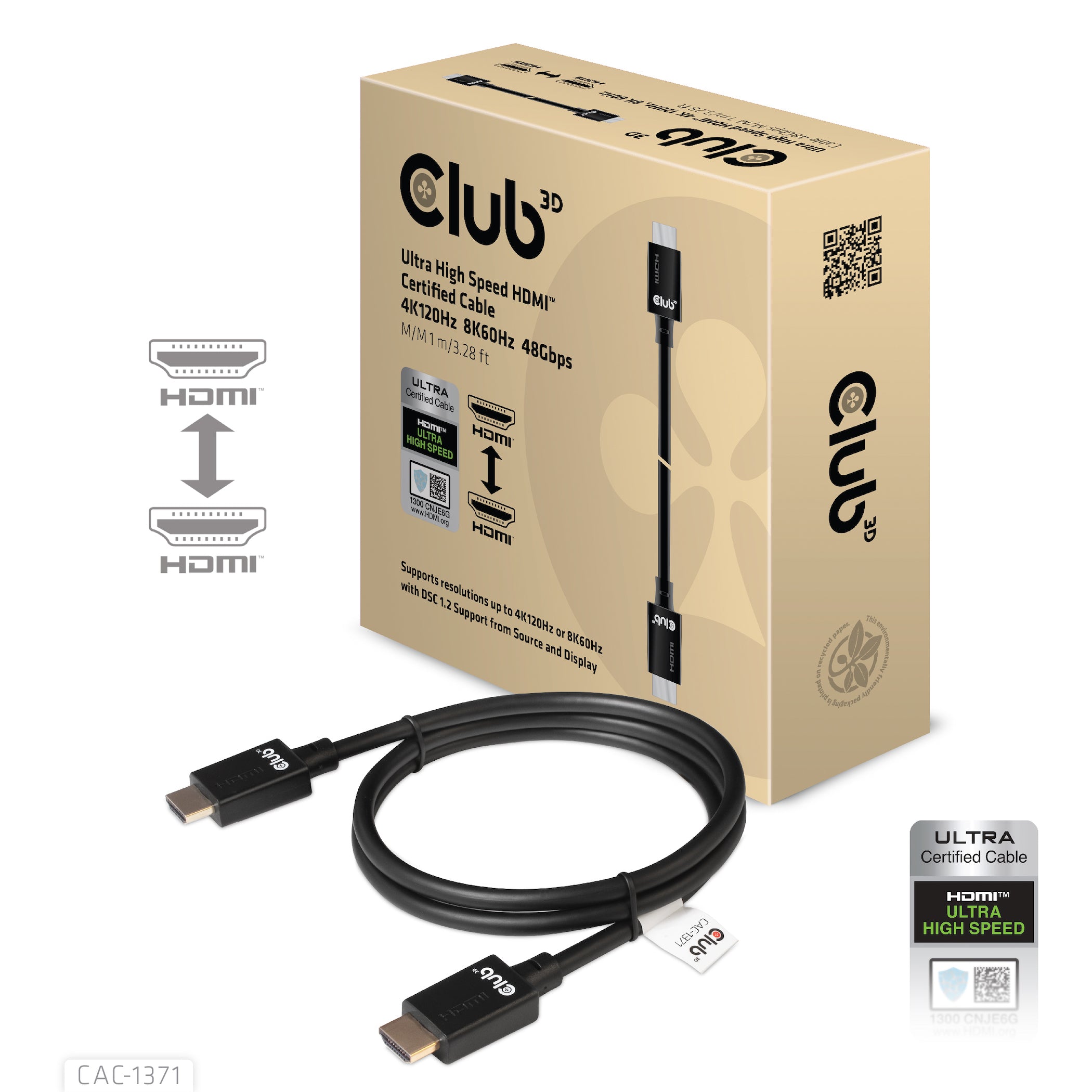 CLUB3D Club 3D HDMI Kabel HDMI 2.1 8K 60 Hz – 1 m – ARC, Ethernet