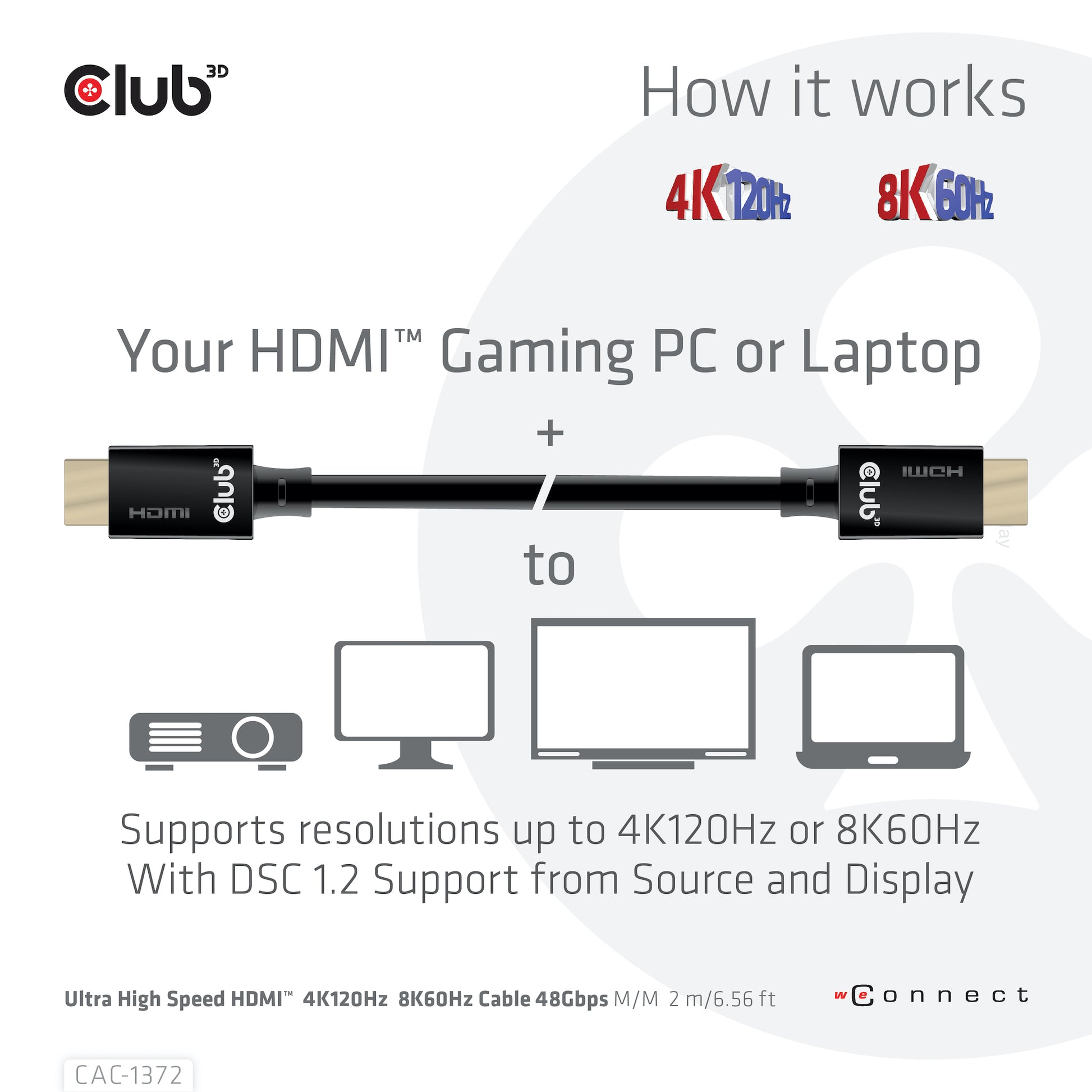CLUB3D HDMI Kabel HDMI 2.1 8K 60 Hz – 2 m – ARC, Ethernet