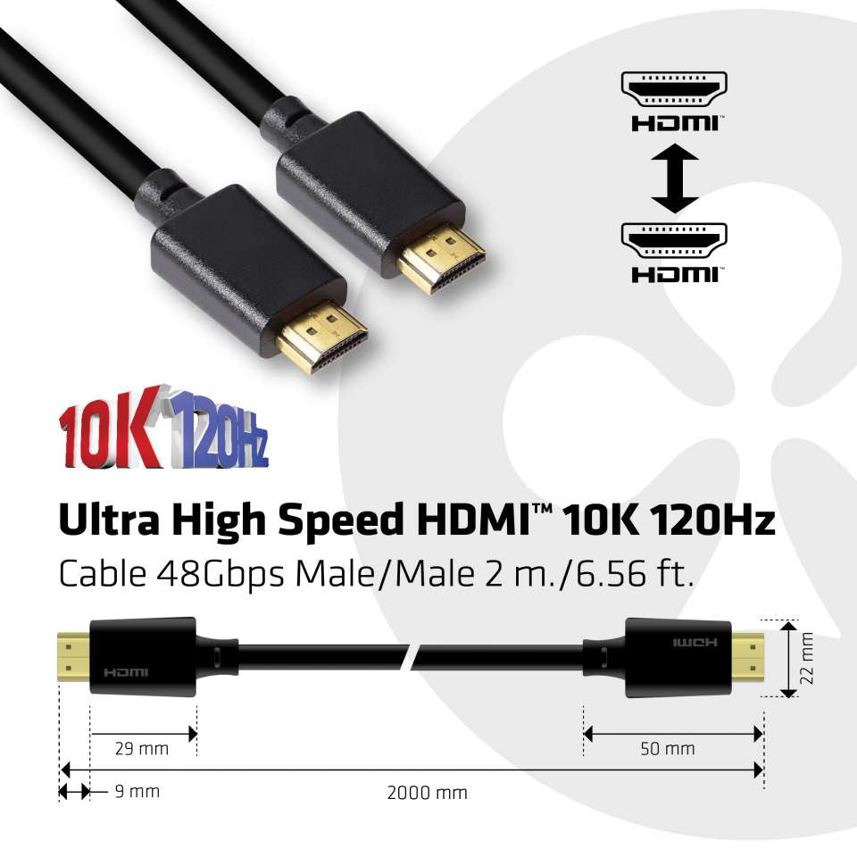 CLUB3D HDMI Kabel HDMI 2.1 8K 60 Hz – 2 m – ARC, Ethernet