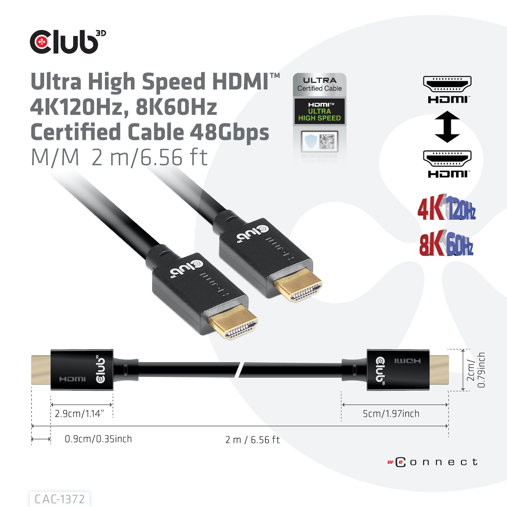 CLUB3D HDMI Kabel HDMI 2.1 8K 60 Hz – 2 m – ARC, Ethernet