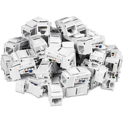 TRENDnet TC-K50C6 – Keystone-Buchsen Cat6, werkzeuglos, 50×, abgewinkelt, RJ-45, 10GBase-T, Weiss, für TC-KP24