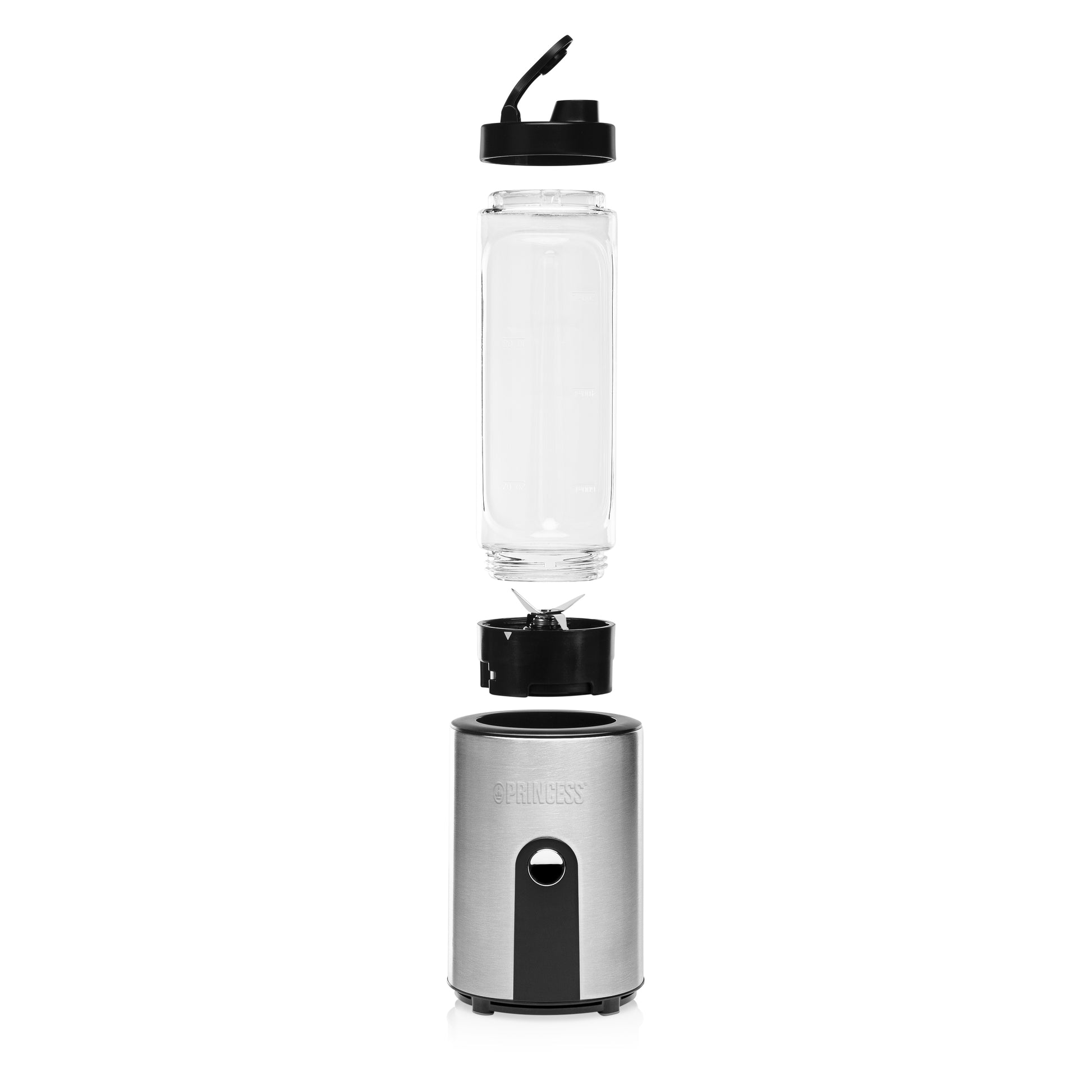Princess Smoothie-Mixer 217401011 – 0,6 l, 300 W, spülmaschinenfest – schwarz/edelstahl/transparent