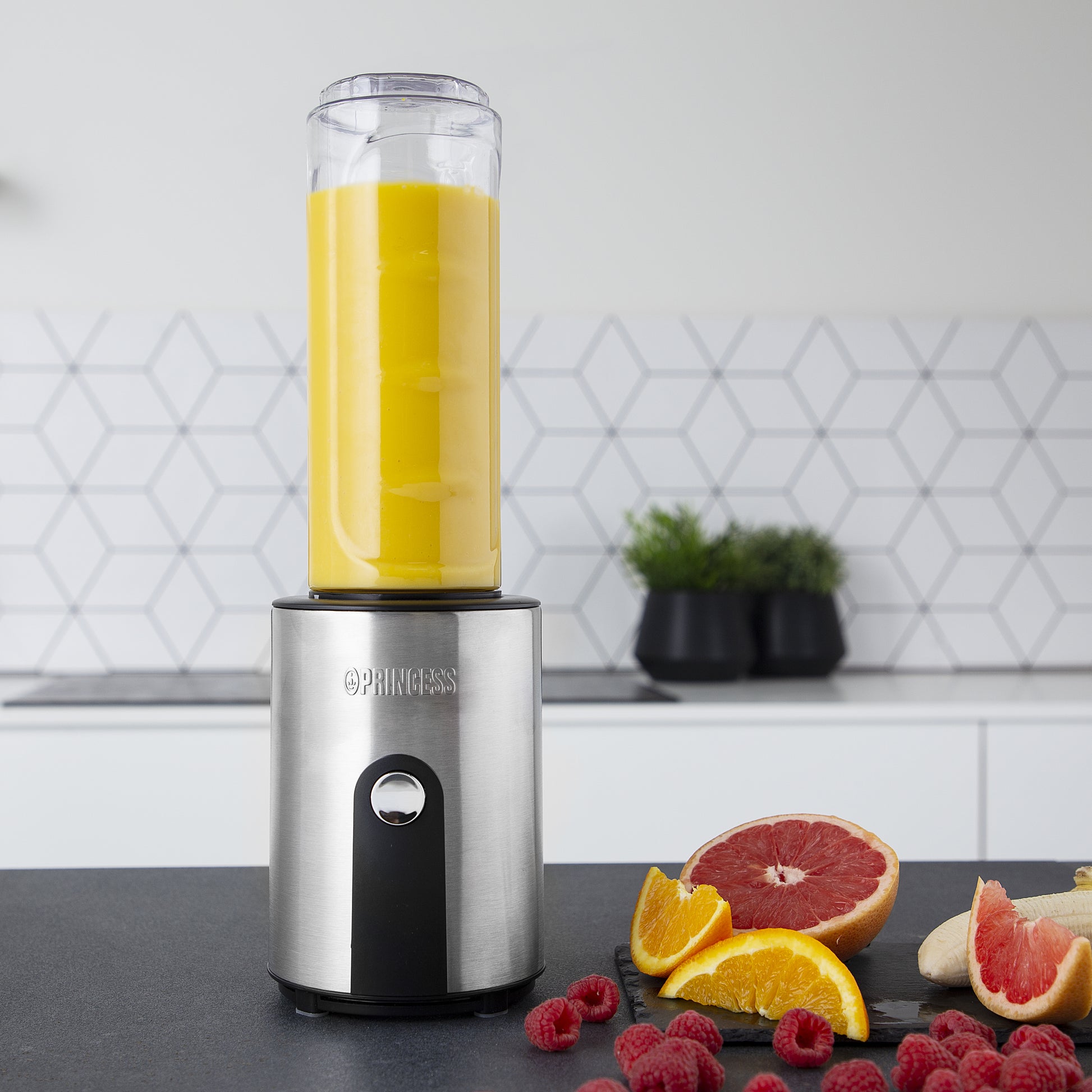 Princess Smoothie-Mixer 217401011 – 0,6 l, 300 W, spülmaschinenfest – schwarz/edelstahl/transparent