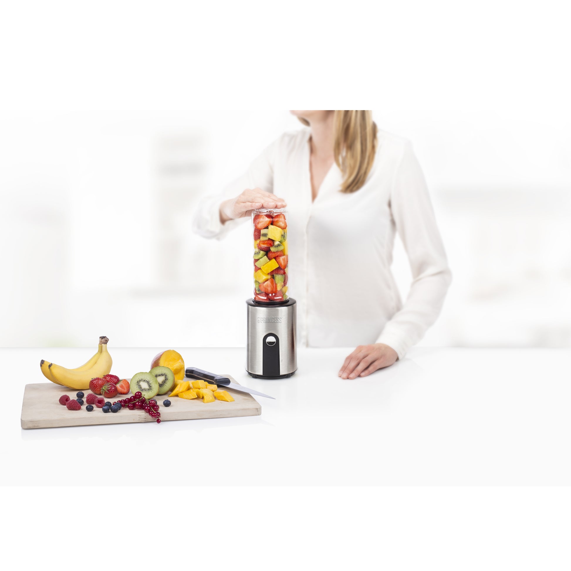 Princess Smoothie-Mixer 217401011 – 0,6 l, 300 W, spülmaschinenfest – schwarz/edelstahl/transparent