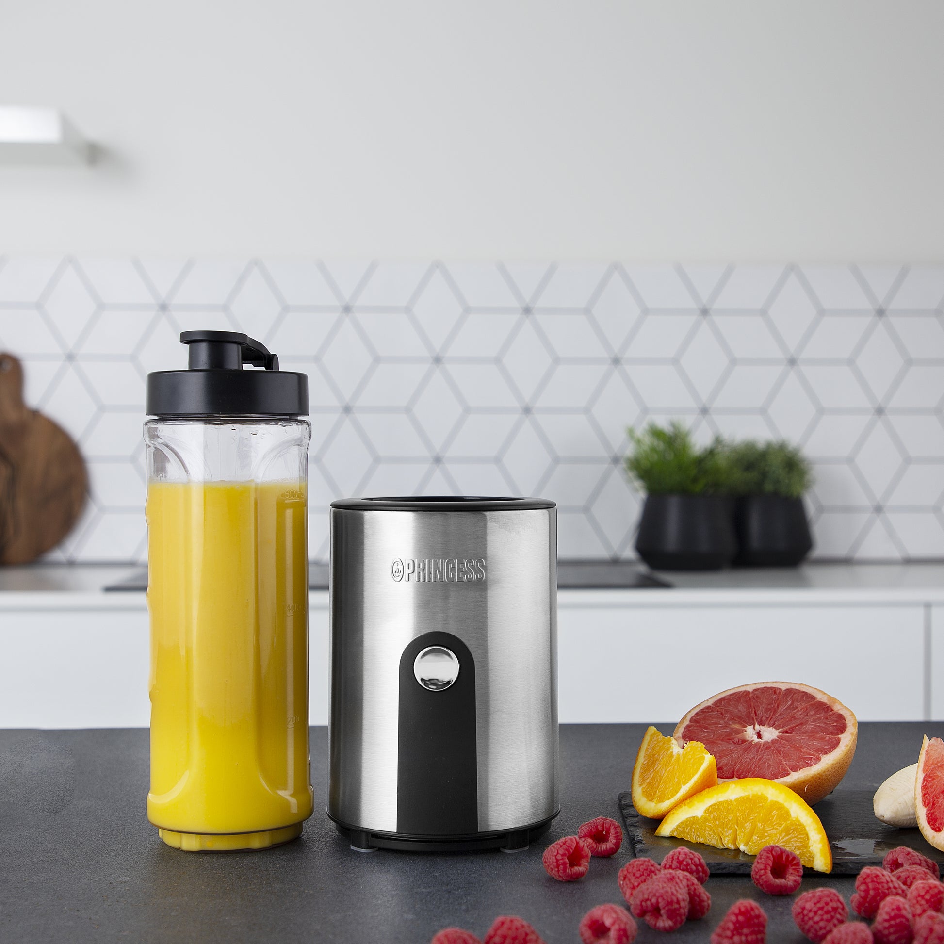 Princess Smoothie-Mixer 217401011 – 0,6 l, 300 W, spülmaschinenfest – schwarz/edelstahl/transparent
