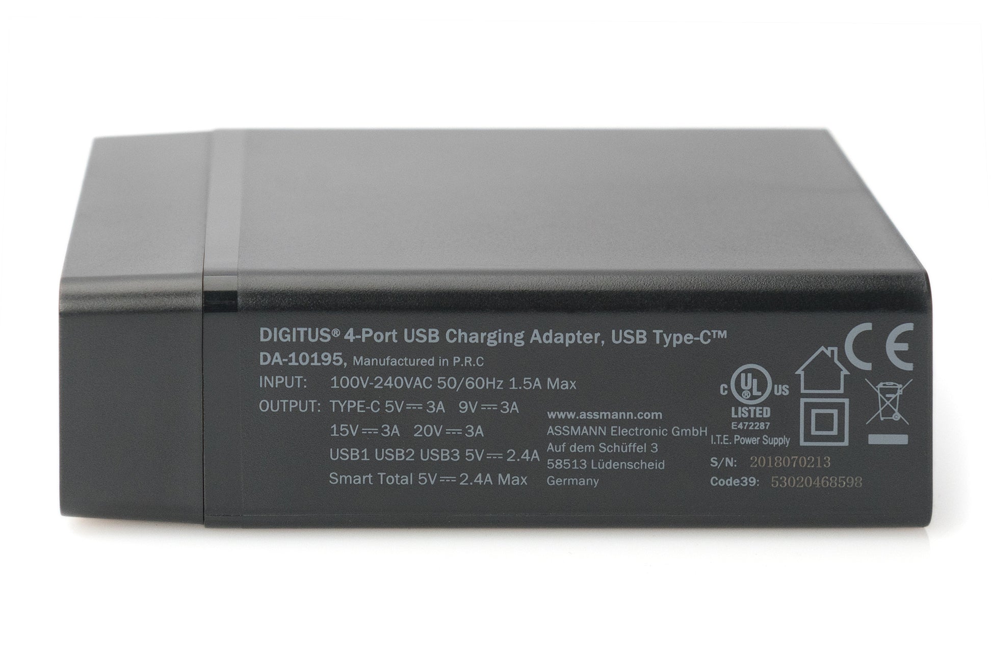 Digitus 4-Port Universal USB-Ladeadapter – 72 W, Schwarz