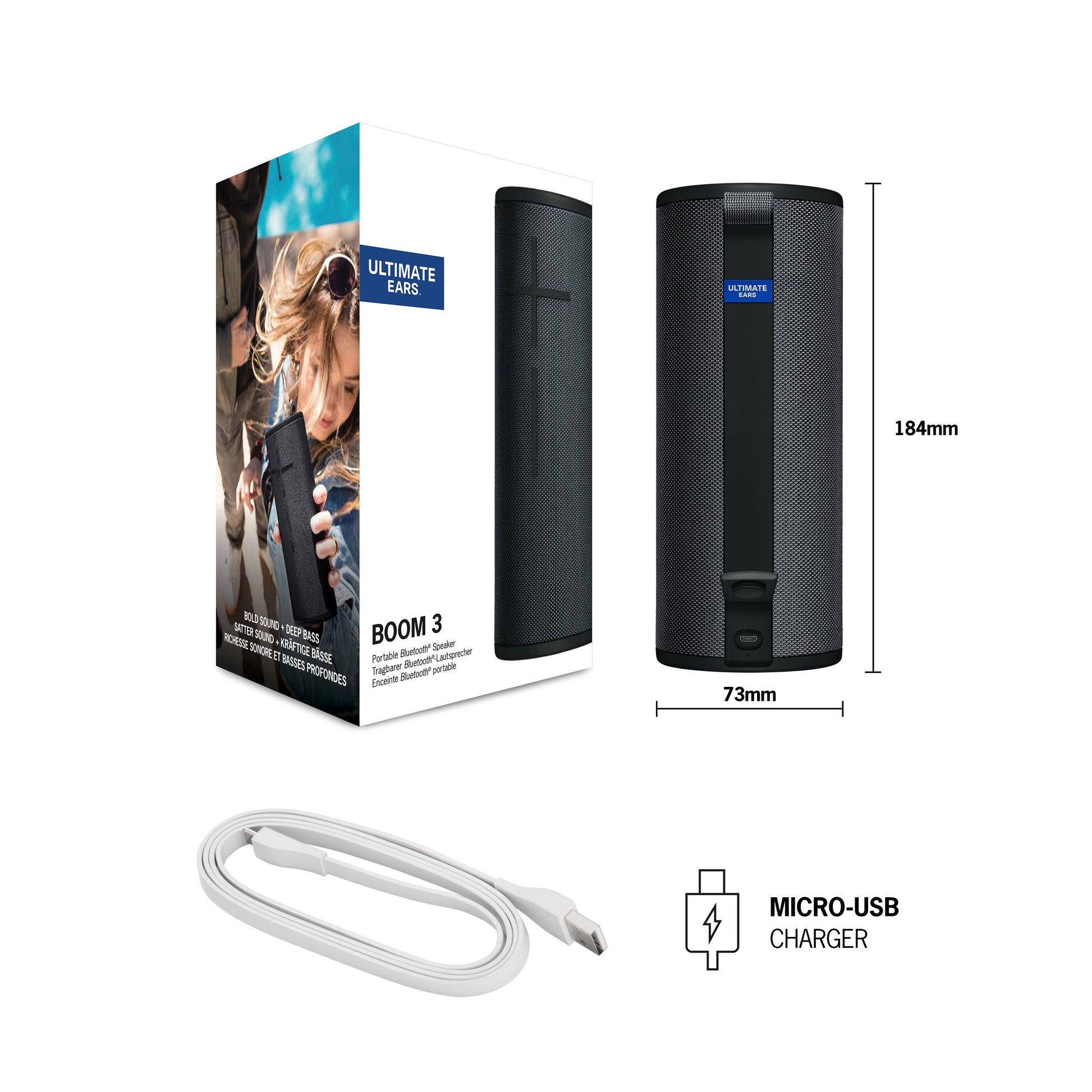 Ultimate Ears BOOM 3 – Bluetooth-Lautsprecher – IP67, 15 h, Schwarz