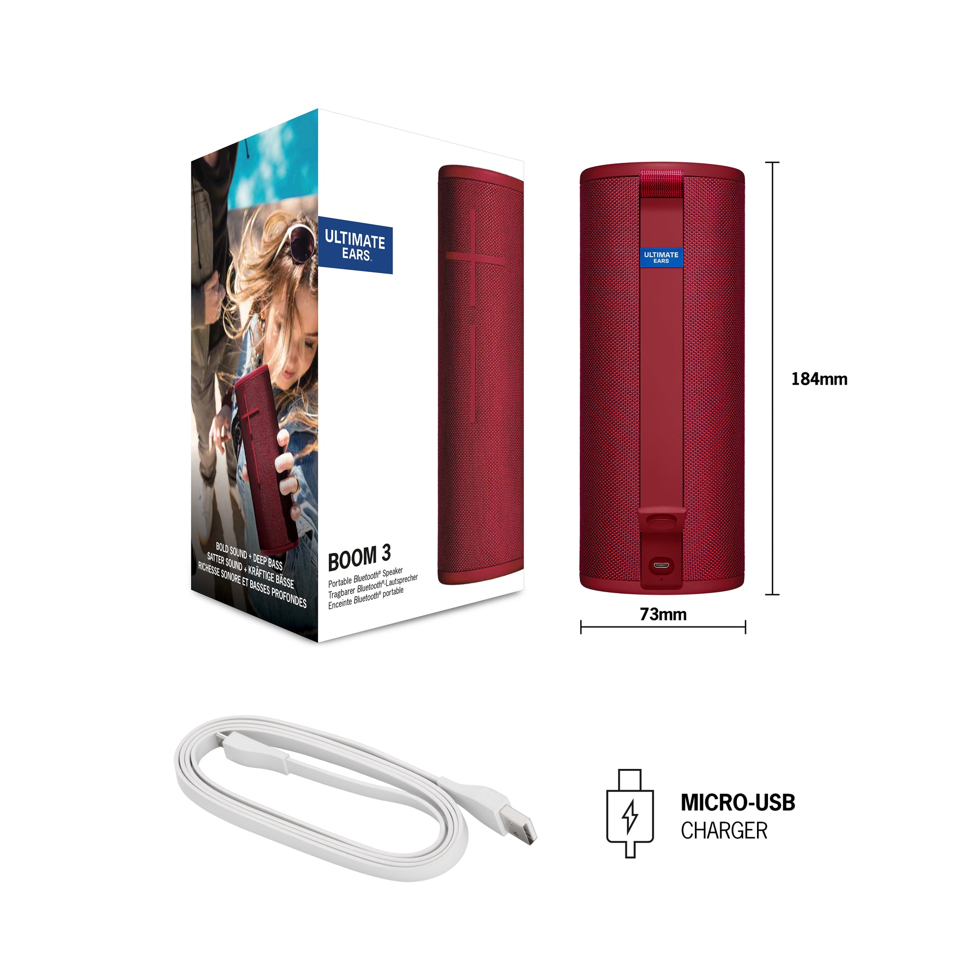 Ultimate Ears BOOM 3 – Bluetooth-Lautsprecher – IP67, 15 h, Rot