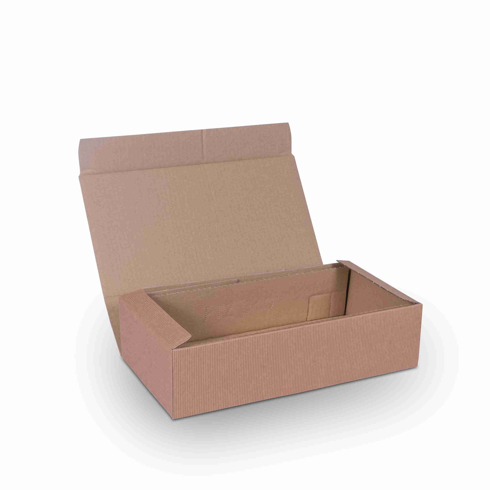 Model Weinpräsentkarton braun – Innenmass 180 × 90 × 360 mm – für 2 Flaschen – 1 Palette (500 Stk.)