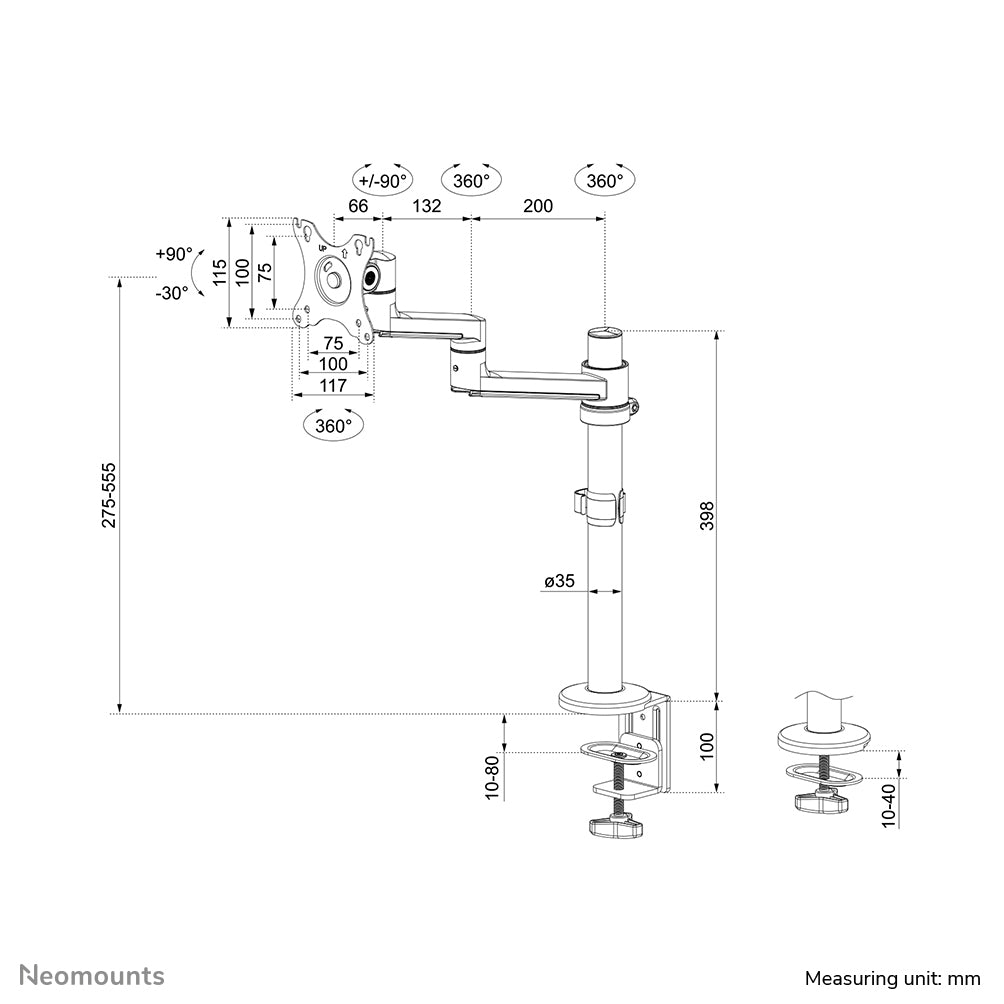 Neomounts DS60-425BL1 6Neomounts DS60-425BL1 6 6Monitorarm, bis 27", VESA 75  75/100