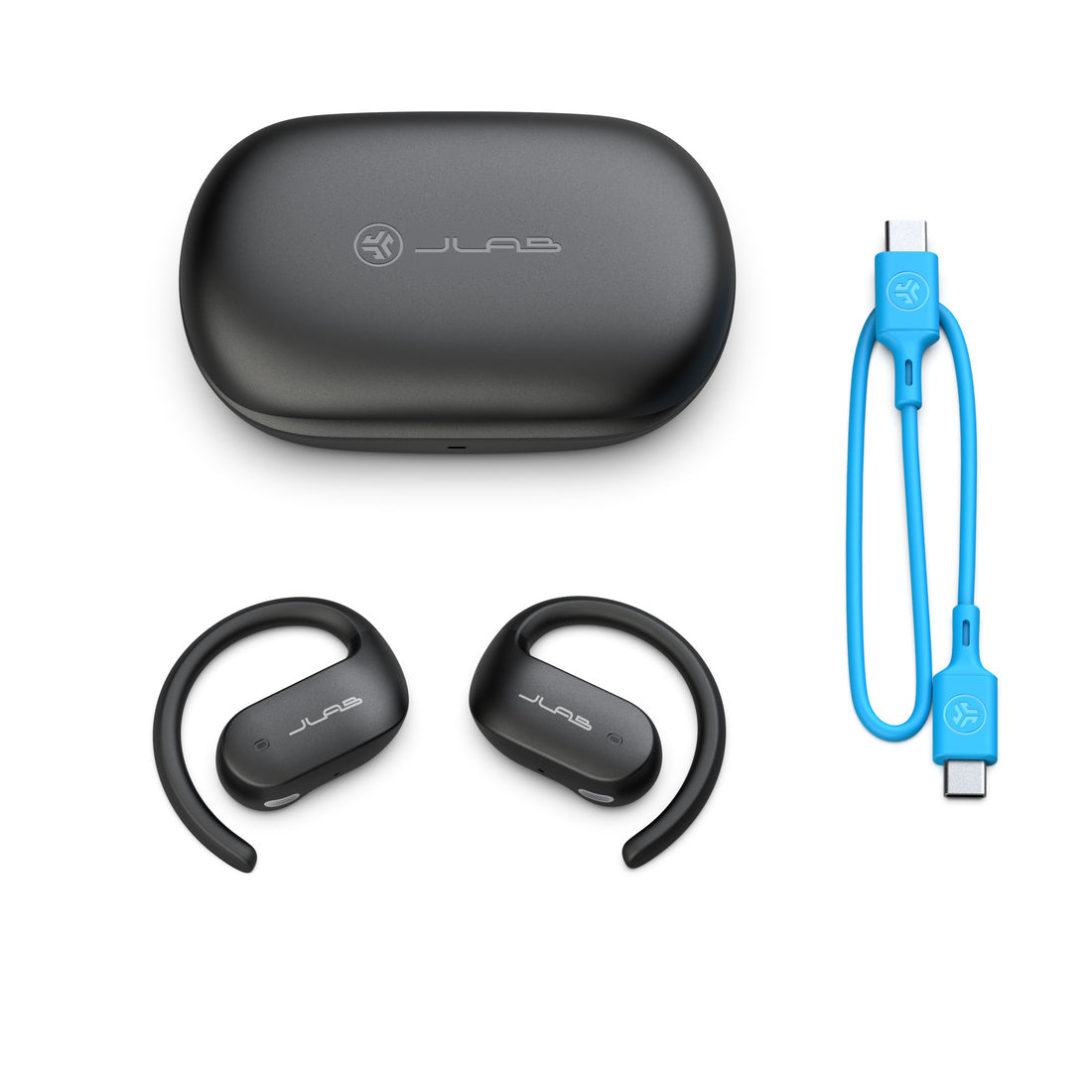 JLab JBuds Open Sport 2 – True Wireless In-Ear Kopfhörer, Ohrbügel – Bluetooth, IP55 – Schwarz – bis 26 h