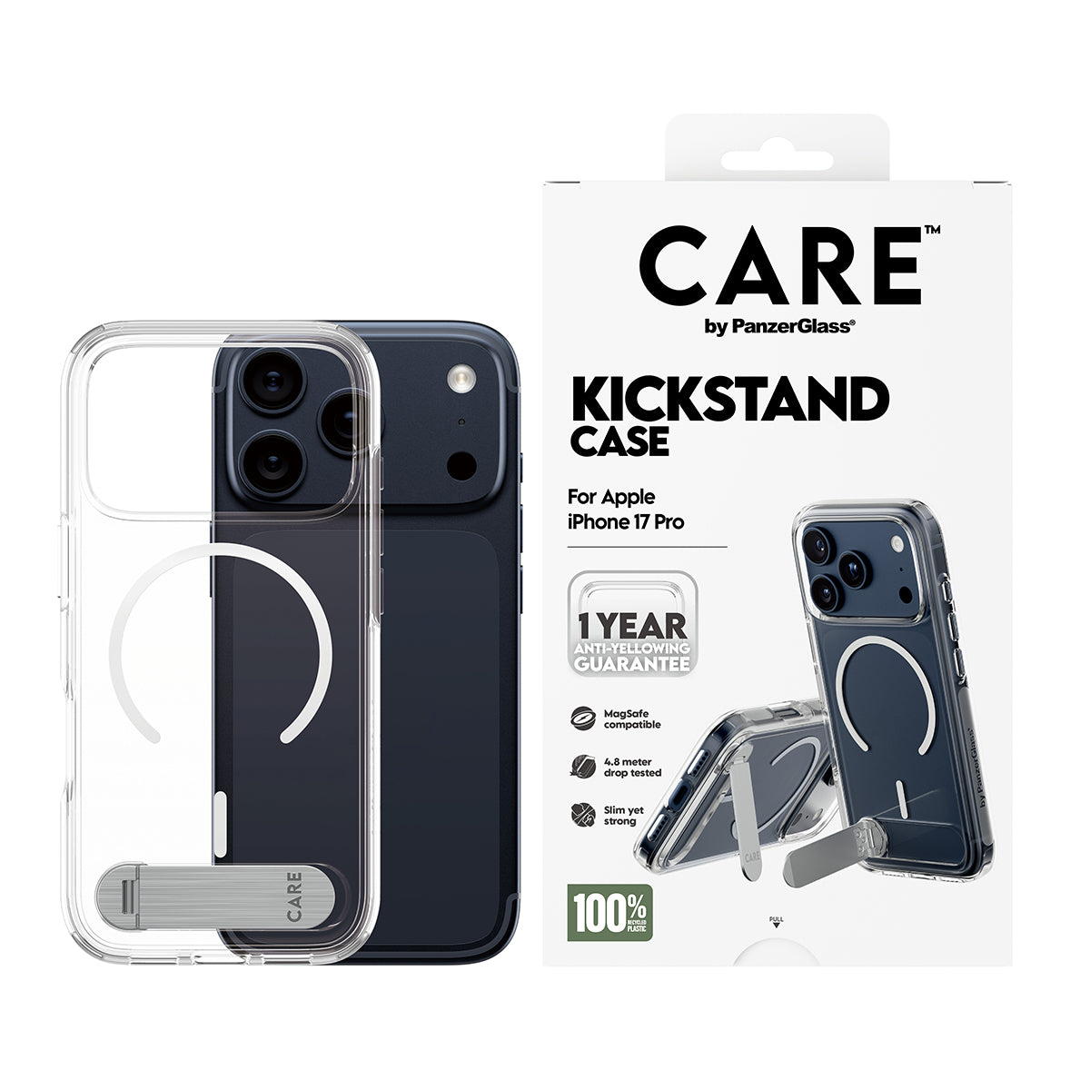 PanzerGlass Backcover CARE – für Apple iPhone 17 Pro – transparent – MagSafe-kompatibel, mit Kickstand