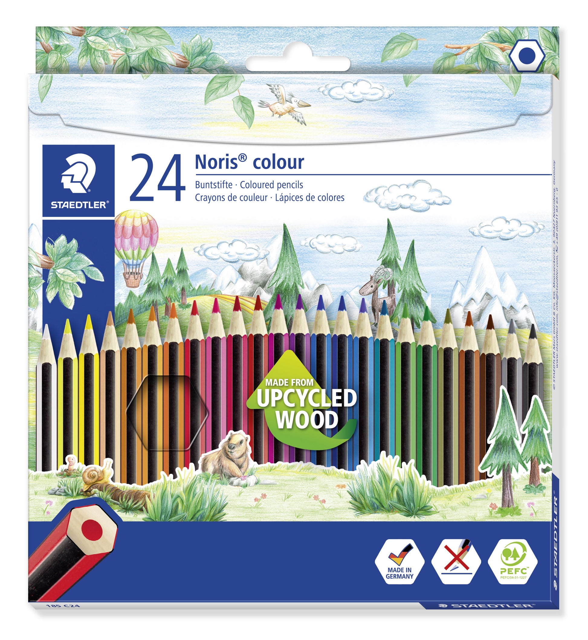 Staedtler Buntstifte Noris colour Upcycling – 24 Farben, im Kartonetui, sechskantig, PEFC