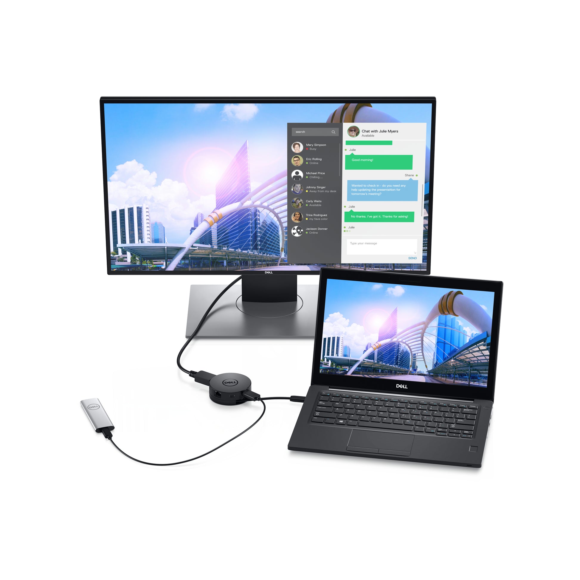 DELL DA300 Multiport-Adapter – USB-C, 1× DP, 1× HDMI, 1× VGA, 1× USB-A, GbE, für Windows/Android