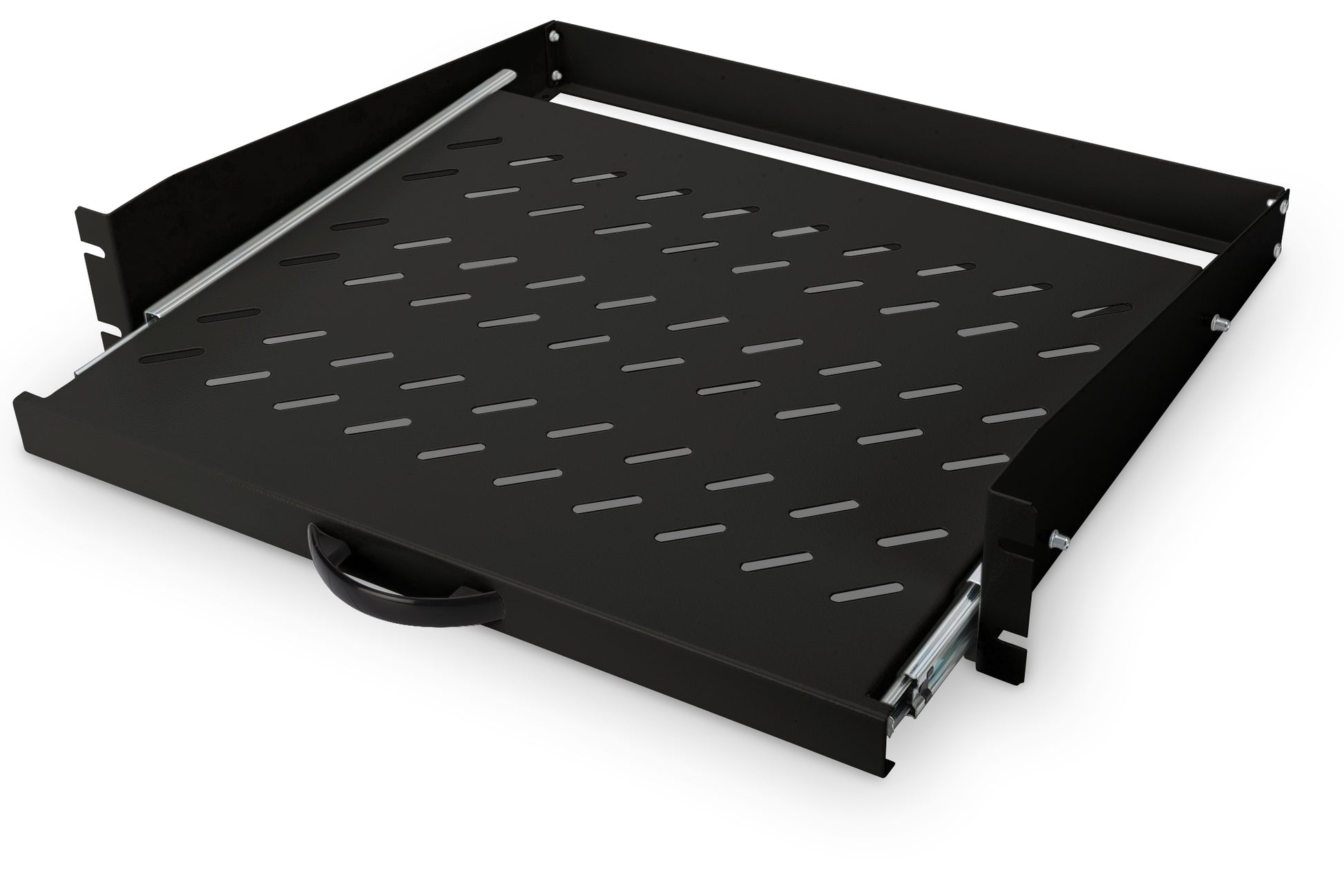 Digitus Rack-Regalboden 19", ausziehbar – 2U – 483 × 367 × 88 mm – 30 kg – schwarz – Stahl