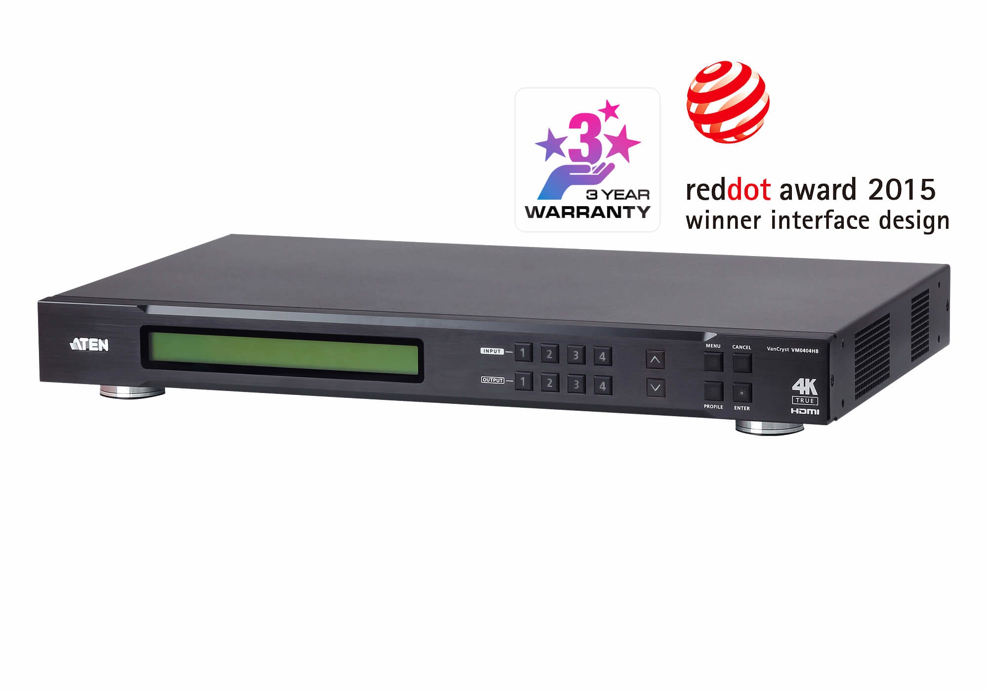 ATEN VM0404HB – HDMI Matrix Switch, Matrix 4×4, 4K@60 Hz, 15 m, HDR, HDCP 2.2, RS‑232/IR, Scaler