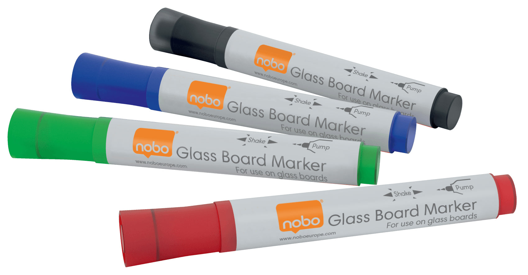 Nobo Non-Permanent-Marker Glasboard – Rundspitze 3 mm – sortiert – 4er-Set – trocken abwischbar