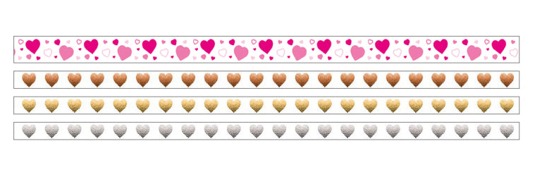 URSUS Washi Tape Herzen – 6,5 mm × 10 m, mehrfarbig – 4 Rollen, Papier
