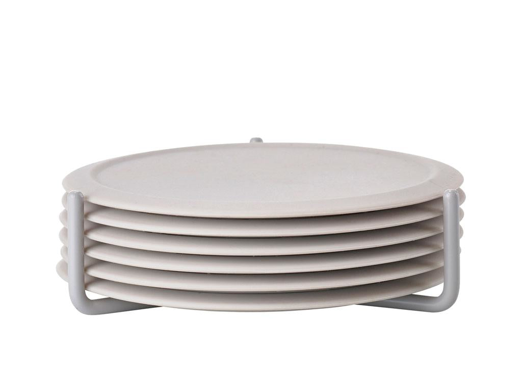Zone Denmark Glasuntersetzer – 6er Set, Ø 10,0 cm, Silikon/Metall, Grau, mit Halter