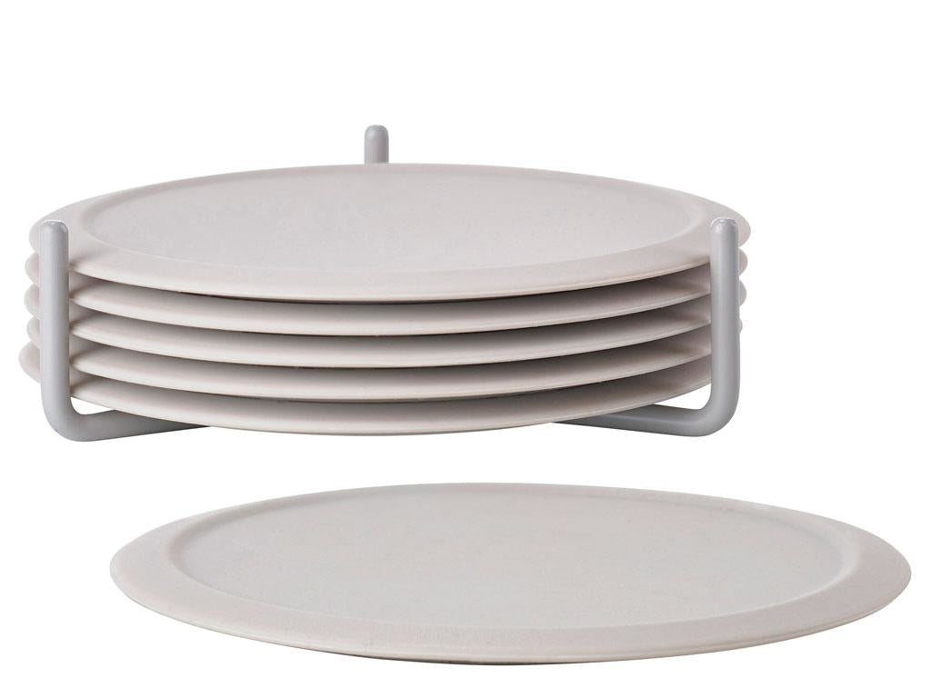 Zone Denmark Glasuntersetzer – 6er Set, Ø 10,0 cm, Silikon/Metall, Grau, mit Halter
