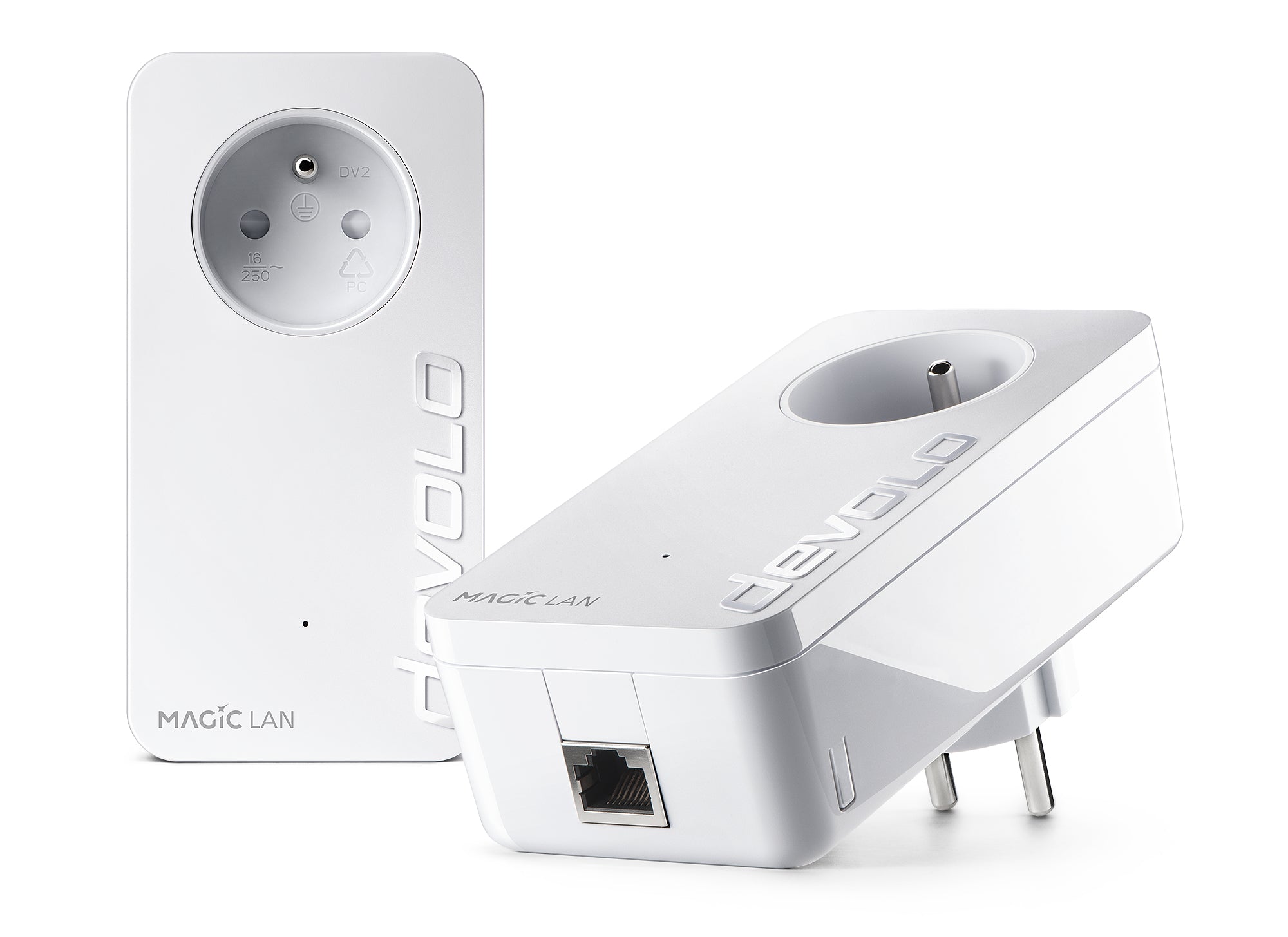 Devolo Magic 1 LAN – Powerline Adapter – 1200 Mbit/s, 1× RJ‑45 1G, 2er-Set, integrierte Steckdose, Weiss