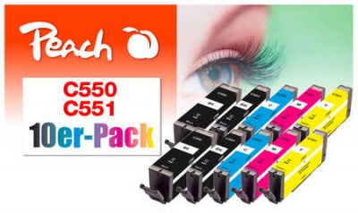 Peach Tintenpatronen-Multipack PGI-550/CLI-551, CMYK, 10er-Pack, kompatibel – für Canon MG 5500 Serie und andere