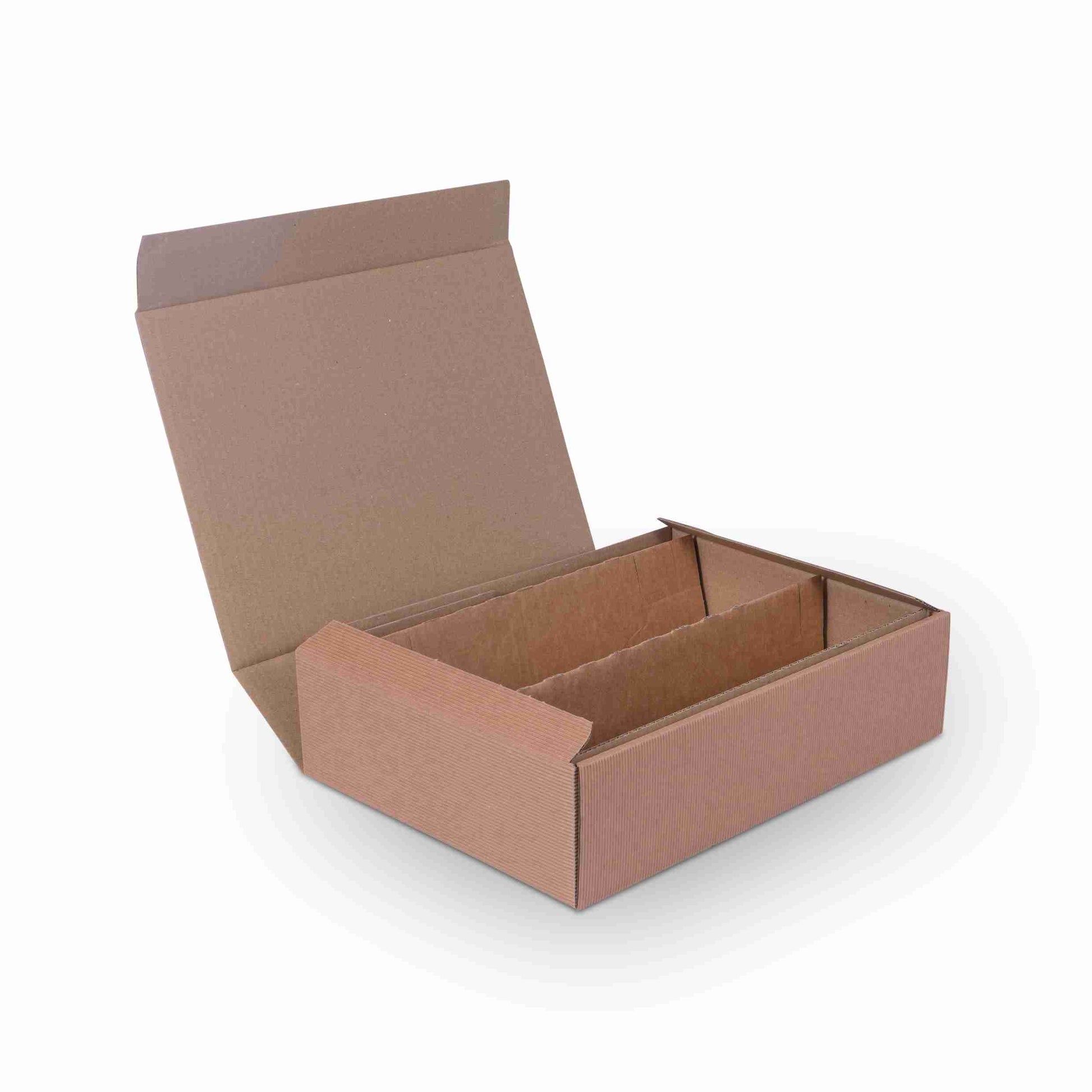 Model Weinpräsentkarton braun – Innenmass 360 × 90 × 250 mm – für 3 Flaschen – 1 Stk., ab 200 Stk.