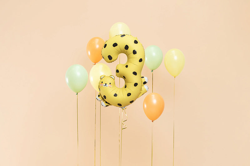 PartyDeco Folienballon Zahl 3 Gepard – Schwarz – 68 × 98 cm – 1 Stk