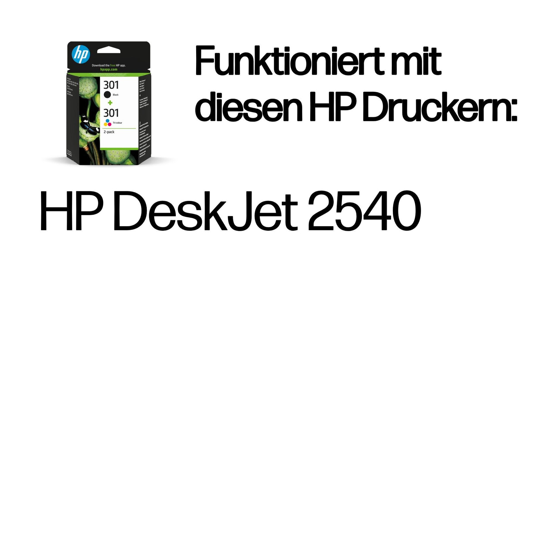 HP 301 Tintenpatronen-Multipack, Schwarz/Dreifarbig (Original) – für HP DeskJet 2540 – N9J72AE