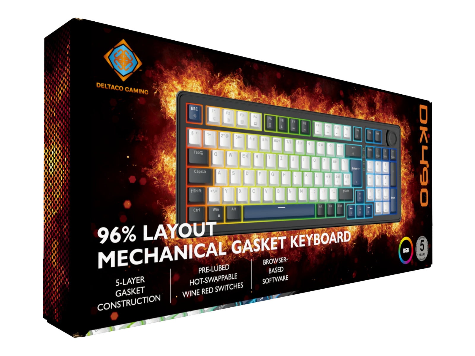 Deltaco Gaming GAM-206-CH – Gaming-Tastatur 96% – Mechanisch, Hot-Swap – Kabelgebunden, USB – RGB – QWERTZ (CH)