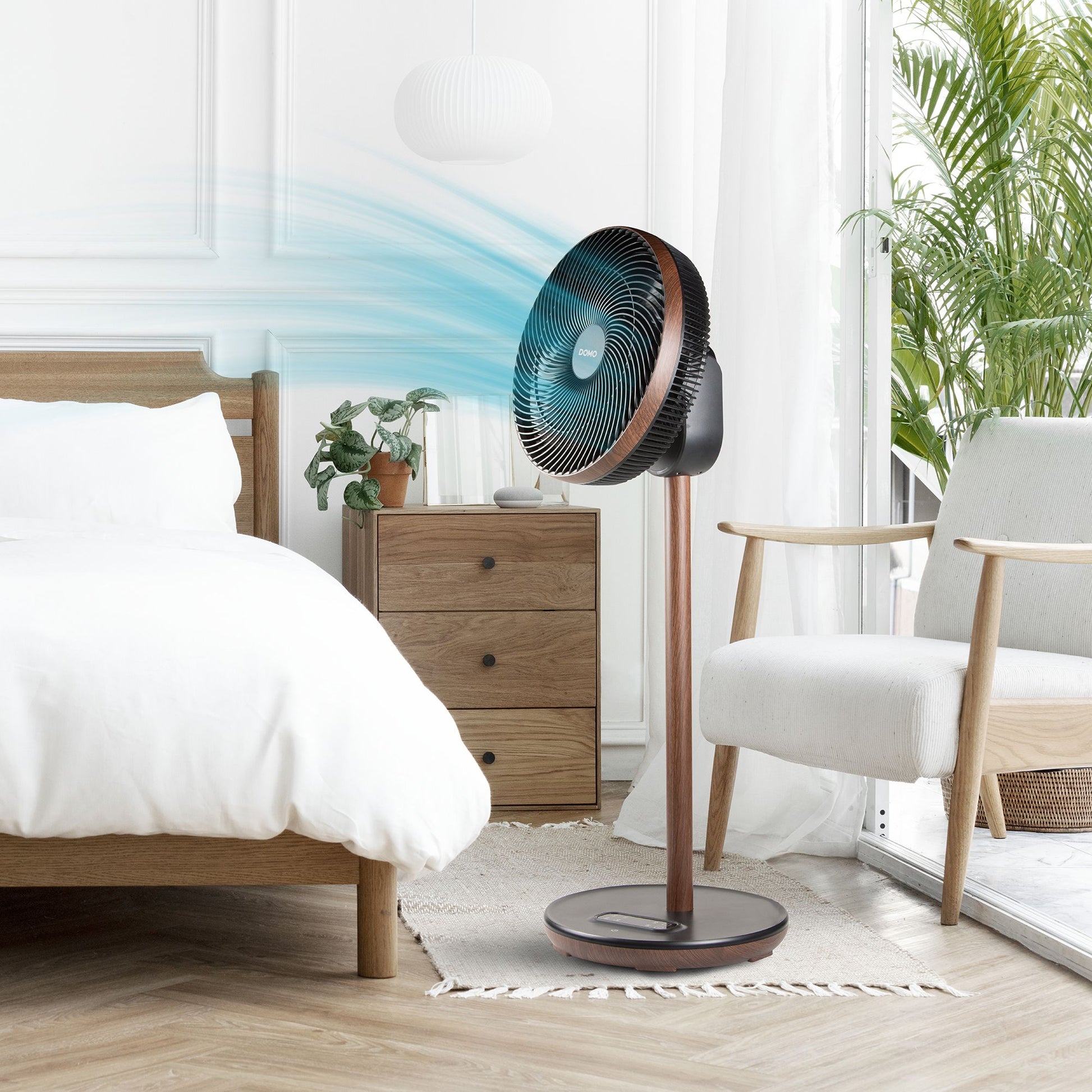Domo Standventilator DO8155 – 9 Stufen, oszillierend, Timer, Fernbedienung, 26 W, 45 dB(A), Schwarz, Holz
