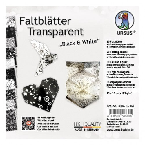 URSUS Origamipapier – 15 × 15 cm, Schwarz/Weiss, Gemustert, 115 g/m² – 50 Blatt