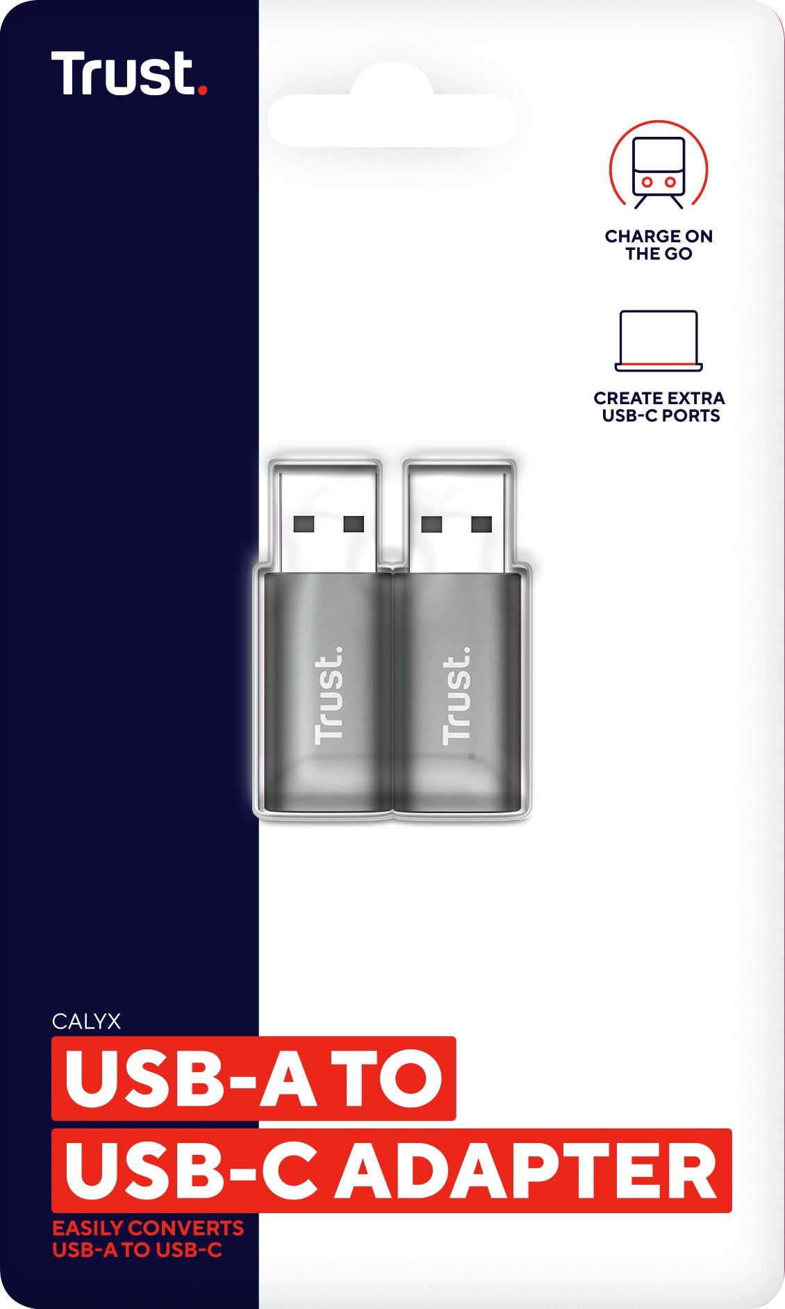 Trust Calyx Adapter USB-A zu USB-C – 2er-Pack, Plug & Play, USB 1.0/1.1 (12 Mbit/s), Grau