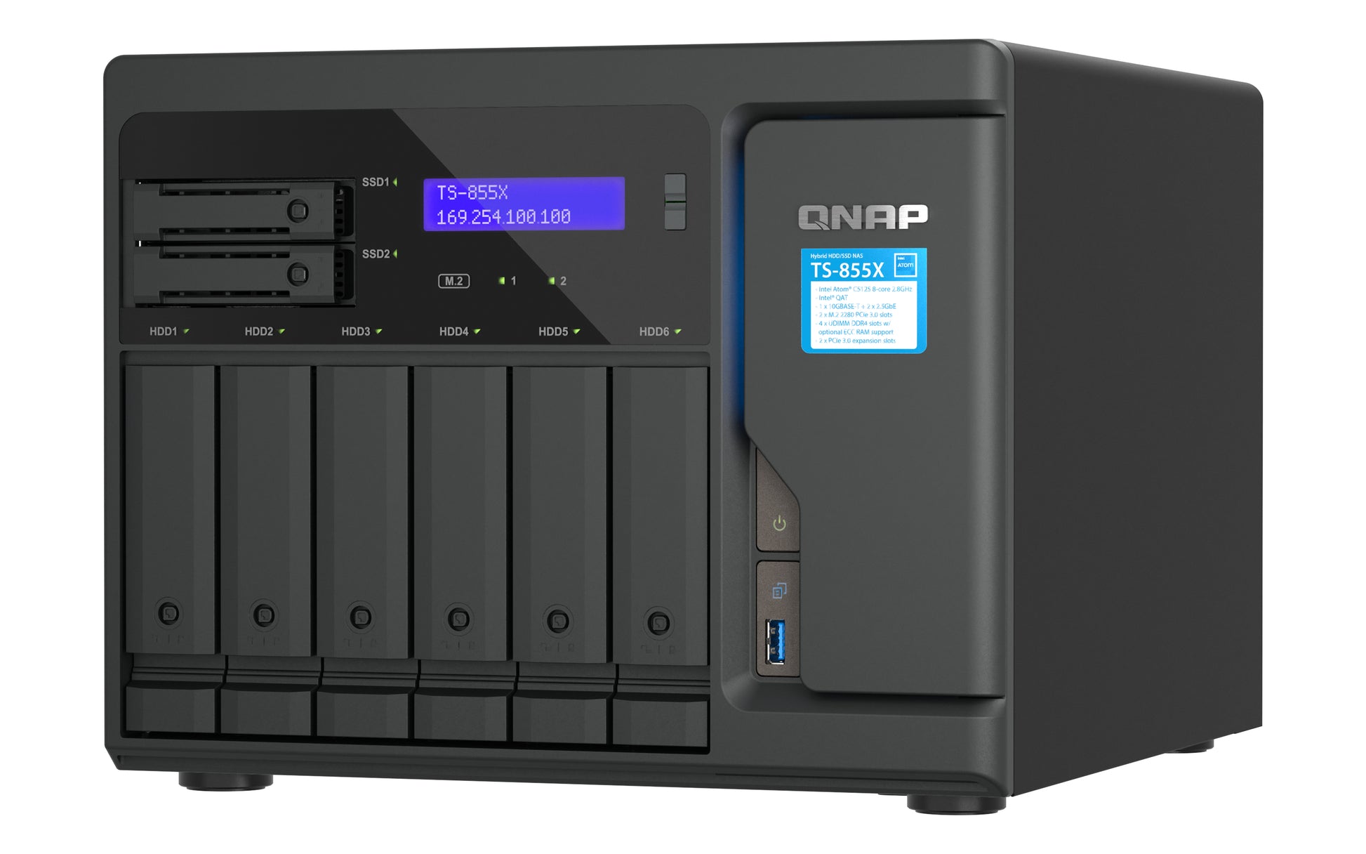 QNAP TS-855X-8G Allgemeines Speichergerät – SATA 6 Gbit/s, 6×3,5"/2,5" + 2×2,5" Einschübe