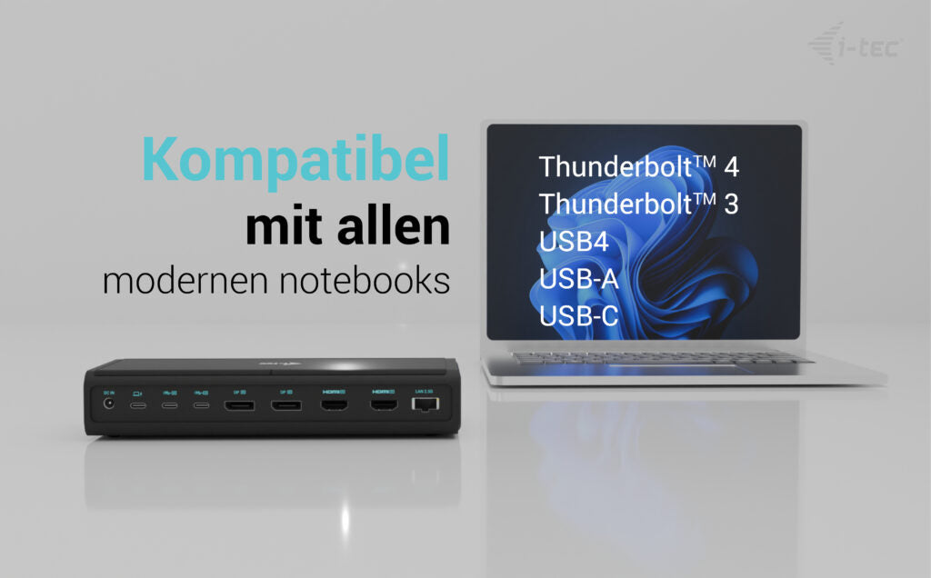 i-tec Universal 6x 4K Dockingstation – USB-C, 2× DP, 2× HDMI, 4× USB-A, 2× USB-C, 140 W PD, 2,5GbE
