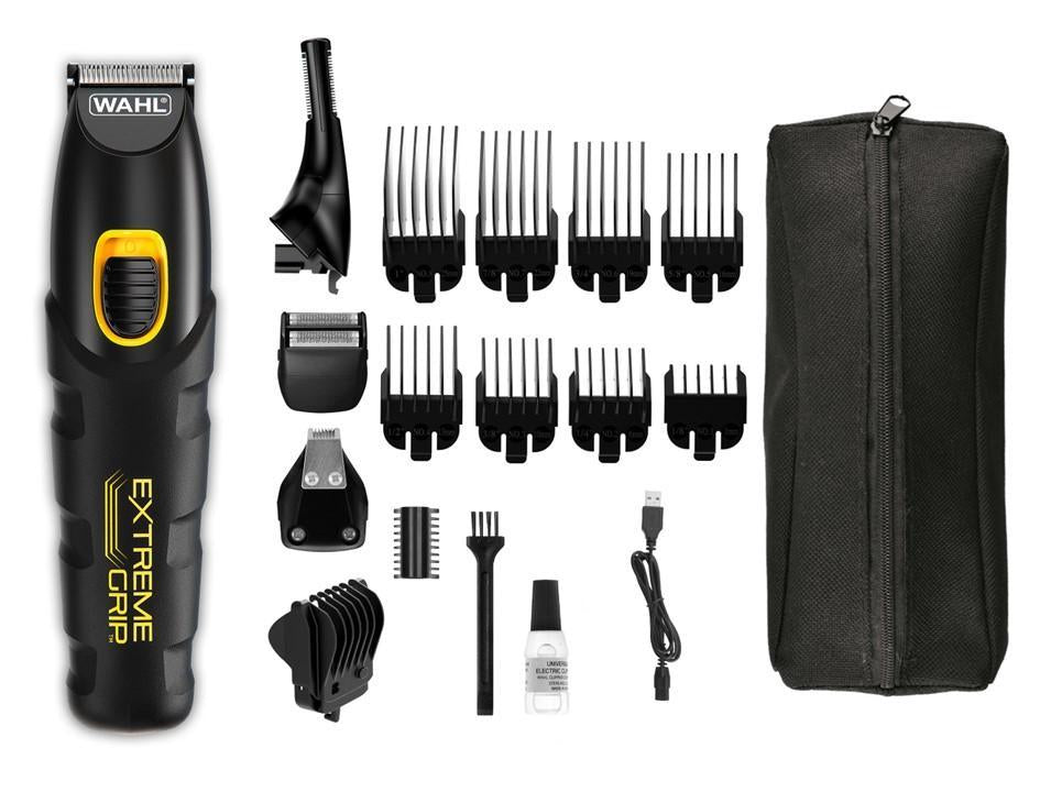 Wahl Multifunktionstrimmer Extreme Grip – 240 min Akkulaufzeit, 10 Kämme – Schwarz, Edelstahlmesser