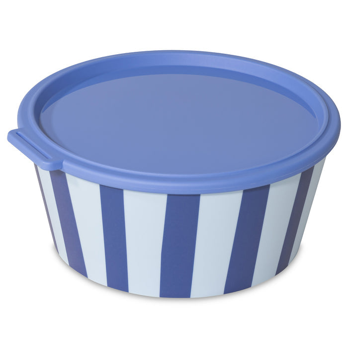 Koziol Salatschüssel Nora Stripes – 2,2 l, Ø 22,7 cm, Kunststoff, Blau, mit Deckel, spülmaschinenfest