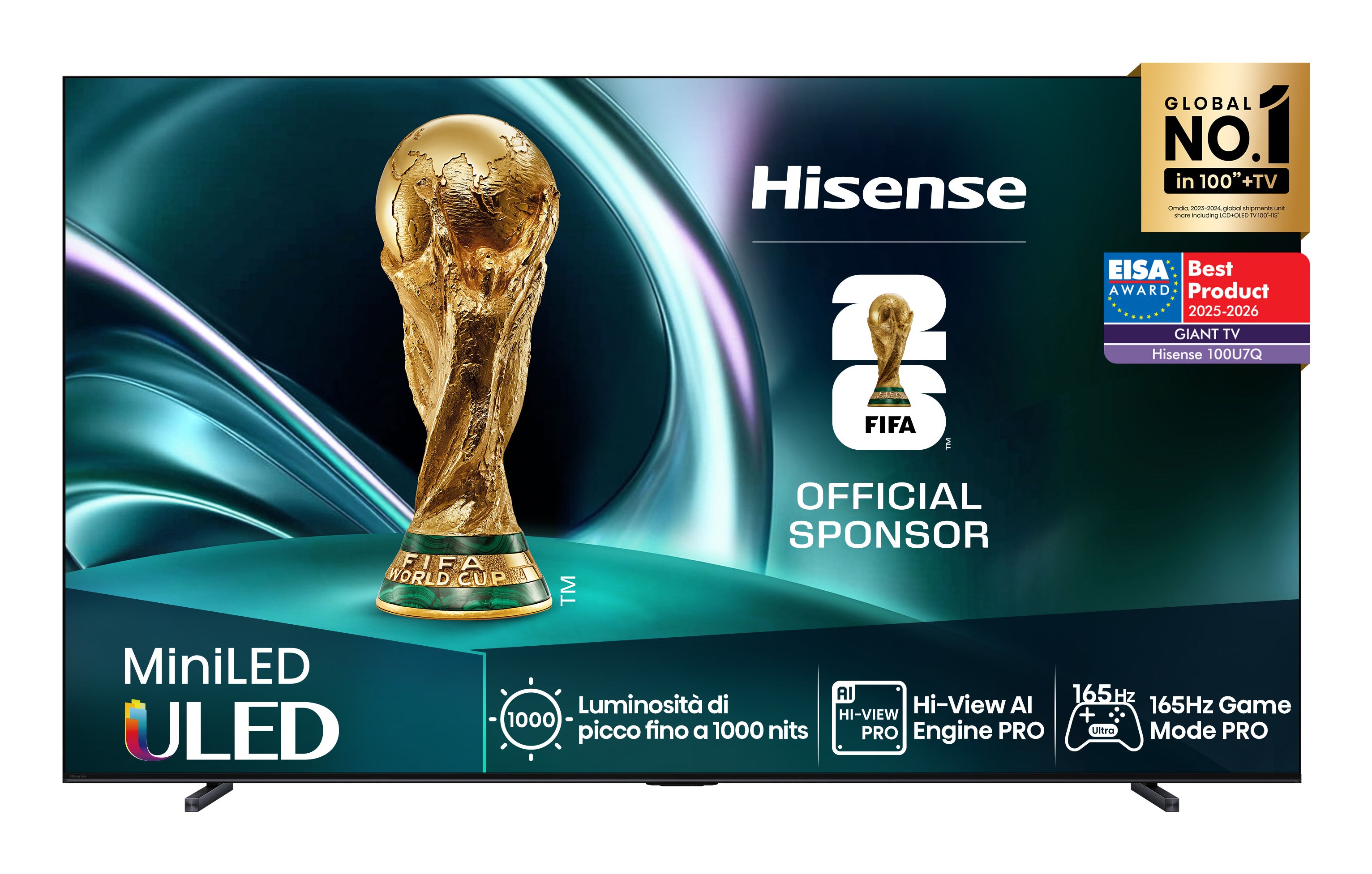 Hisense 100U7Q – 100" Fernseher – 4K UHD – LCD (Mini-LED) – VIDAA U8 – 165 Hz – Dolby Vision, HDR10+