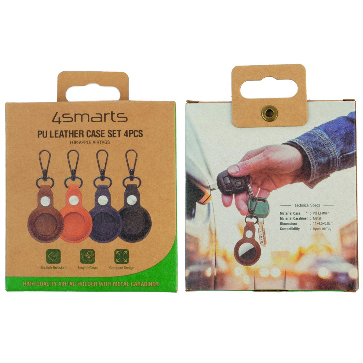 4smarts AirTag-Schlüsselanhänger für Apple AirTag, SkyTag Slim – Kunstleder/Metall, Mehrfarbig, 4er-Pack