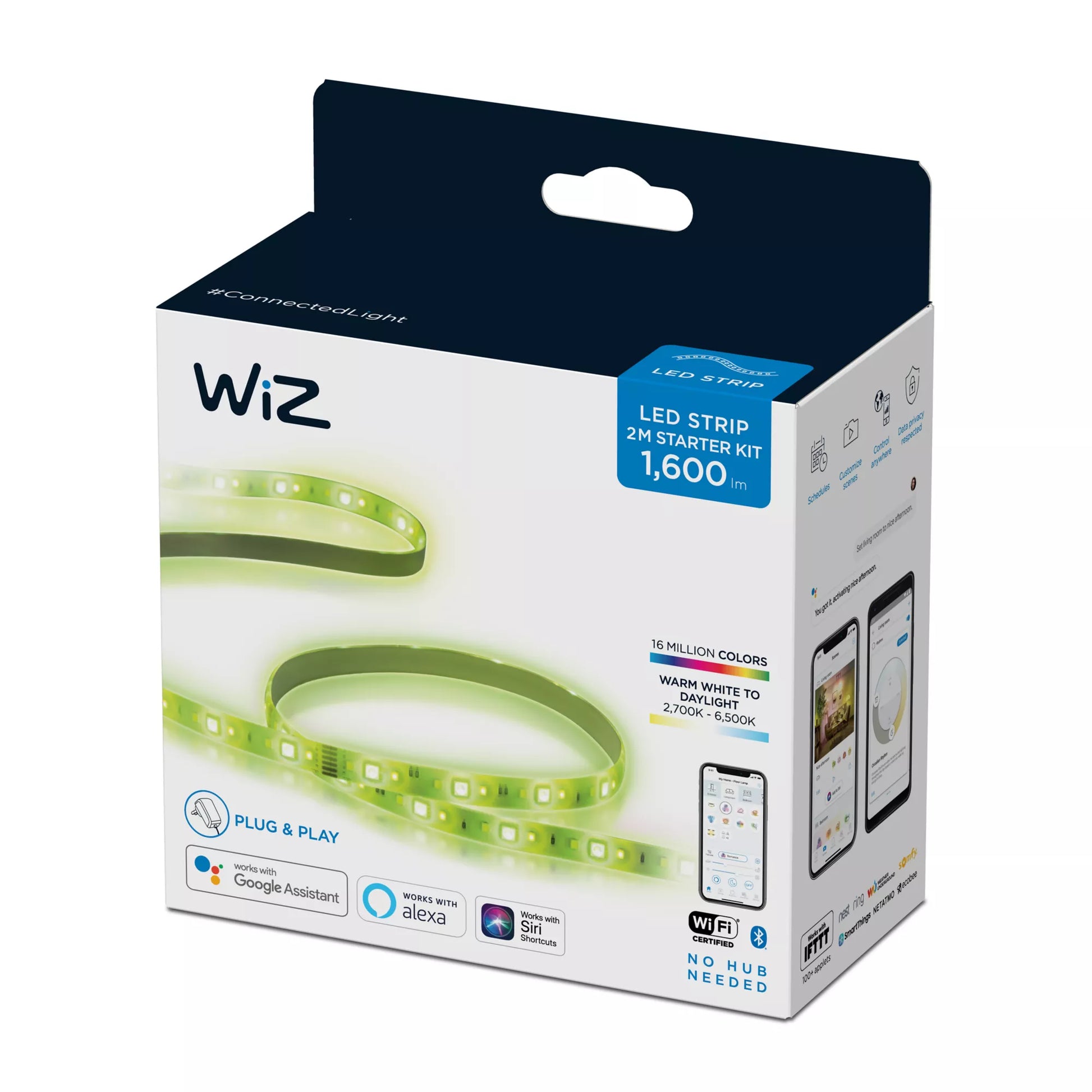 WiZ LED-Strip – Starter-Set, 2 m, 1600 lm, 20 W, 2700–6500 K, dimmbar, WiFi, Matter, weiss, inkl. Netzteil