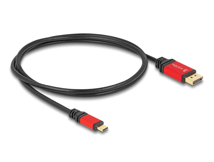 DeLOCK USB-C auf DisplayPort Kabel DP 1.4 8K 30 Hz – 1 m – HDR – Schwarz/Rot