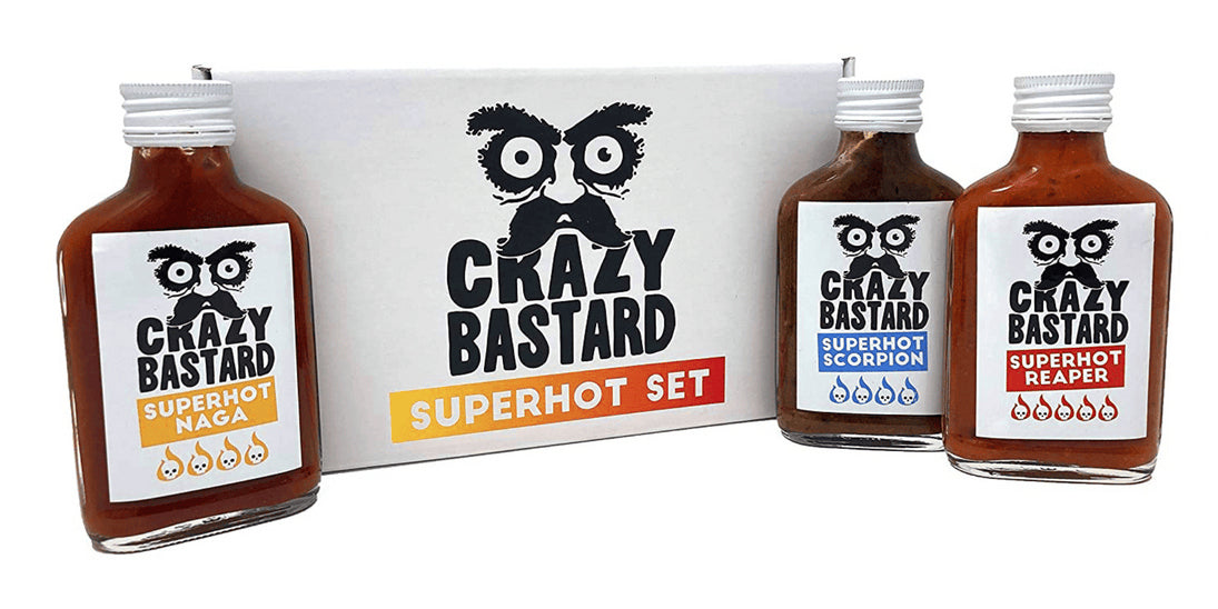 Crazy Bastard Sauce Chilisauce Superhot Naga, Scorpion, Reaper – 3×100 ml